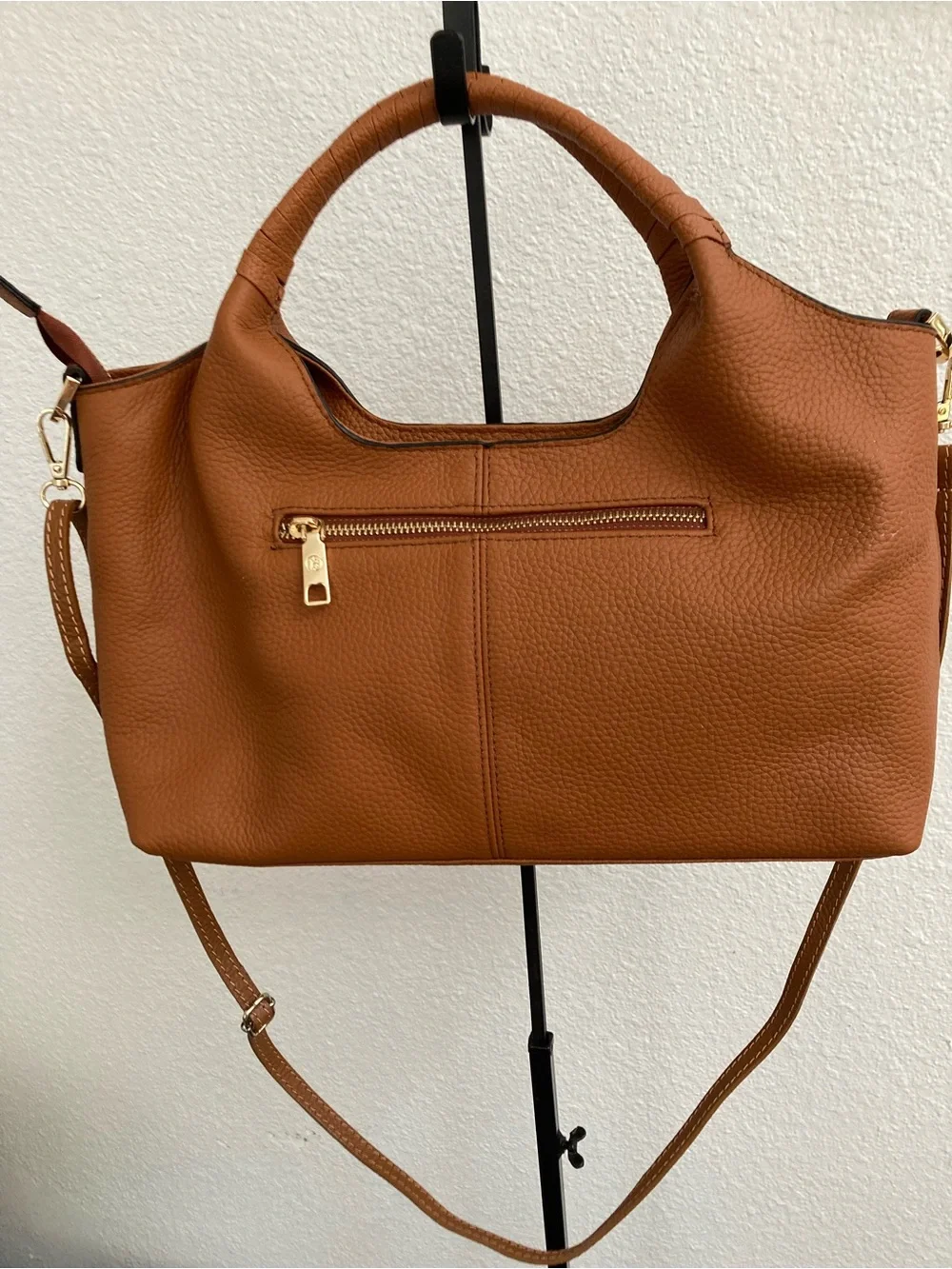 Bostanten Brown Leather Top-Handle Hobo Tote & Crossbody Bag